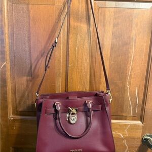 Michael Kors Wine Leather Satchel with Gold Hardware